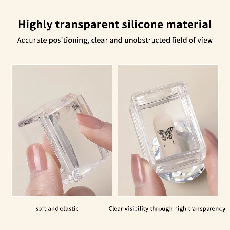 Transparent Rectangle Nail Art Stamper with Scraper – Clear Jelly Transfer Tool