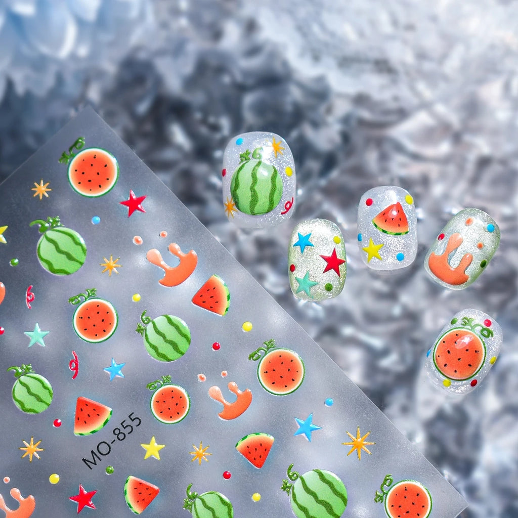 5D Fruit Nail Stickers – Blueberry, Strawberry & Watermelon Summer Decals