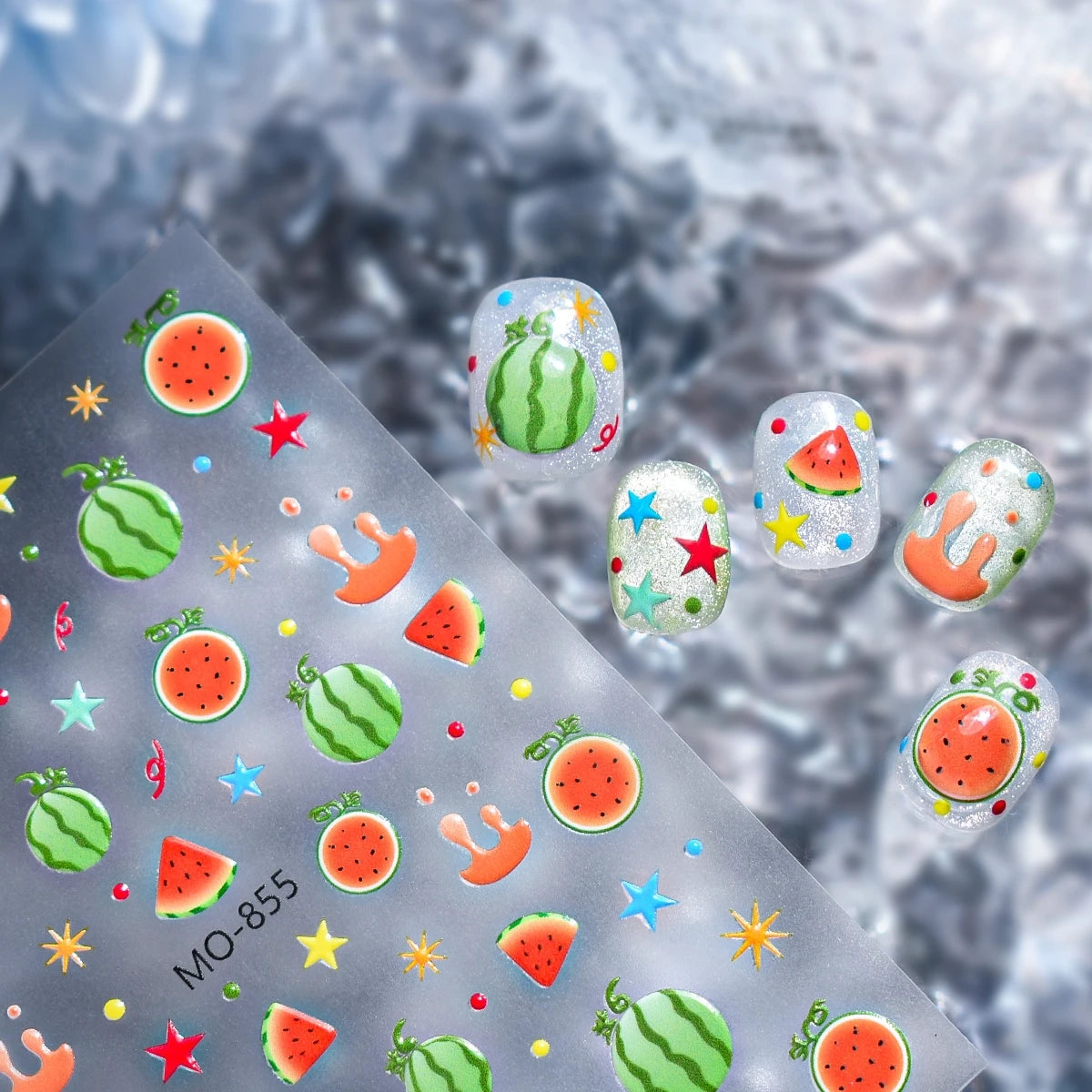 5D Fruit Nail Stickers – Blueberry, Strawberry & Watermelon Summer Decals