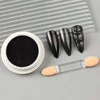 Chrome Black Nail Powder – Magic Mirror Metallic Pigment with Brush