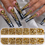 HotPress Gold Half Round Pearl Nail Accessories – 6-Size Metal Caviar Bead Set