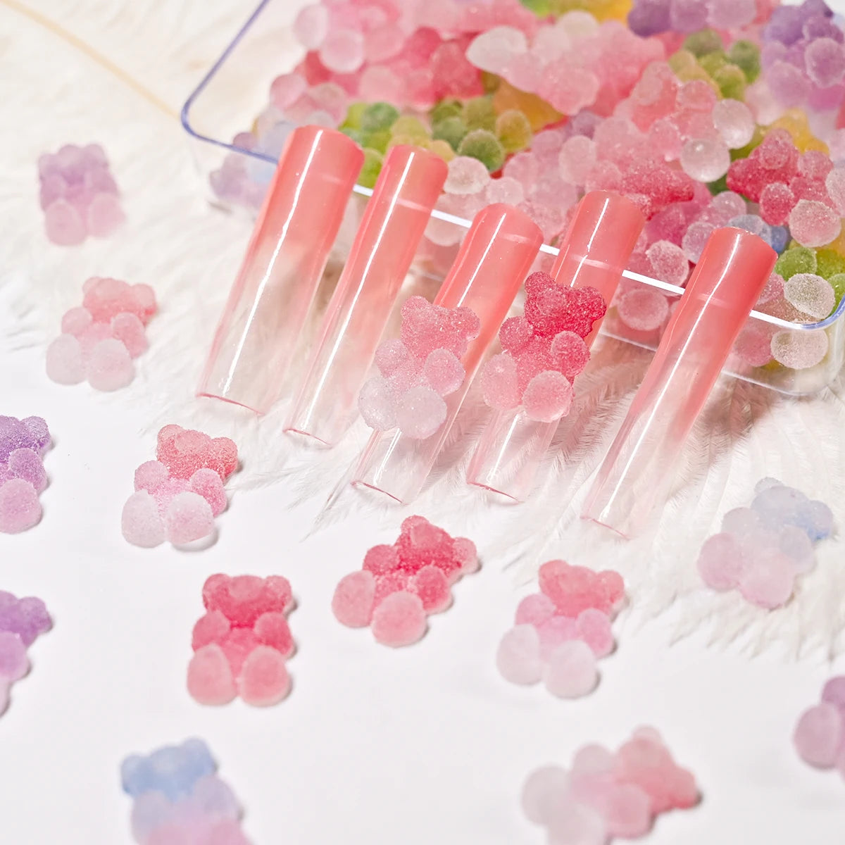 Gradient Gummy Bear Nail Charms – Y2K Kawaii Resin Candy Design, 50 Pieces
