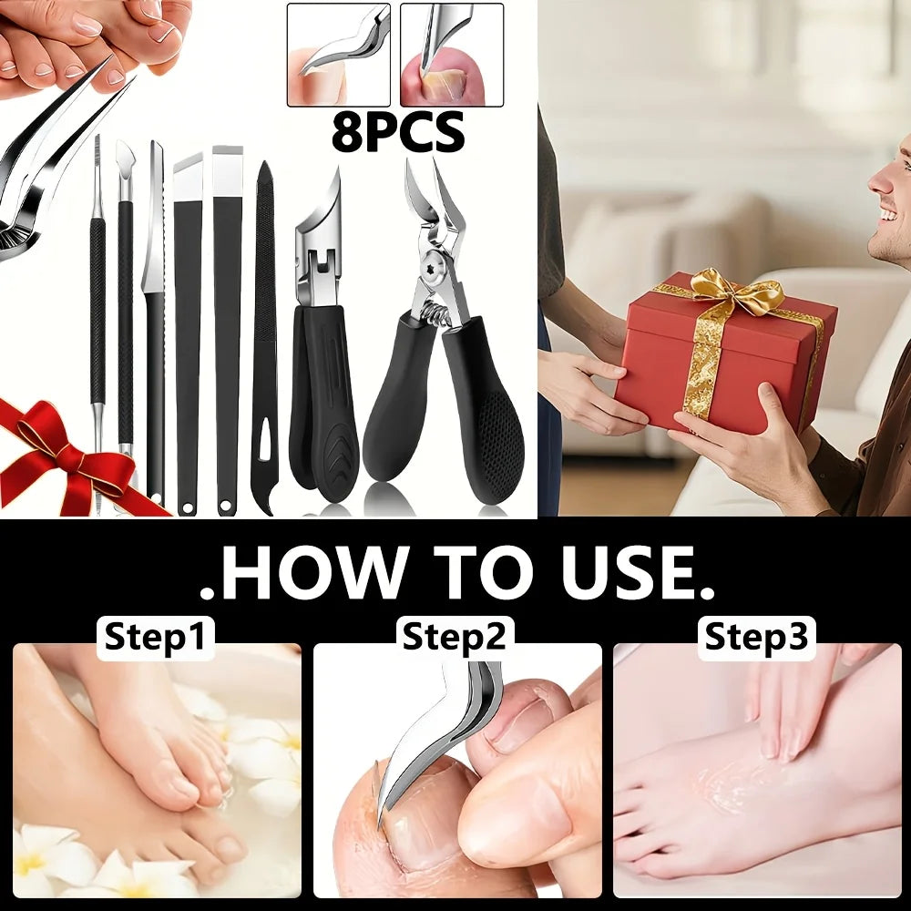Modern Stainless Steel Foot Care Nail Clipper Set – Long Handle, Slanted Opening