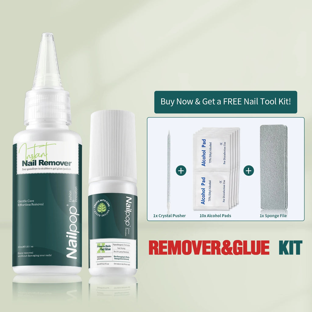 Nailpop Instant Press & Remove Nail Glue Kit – Hypoallergenic, No UV Lamp Needed