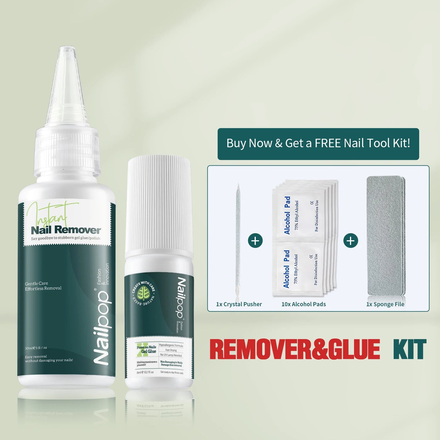 Nailpop Instant Press & Remove Nail Glue Kit – Hypoallergenic, No UV Lamp Needed