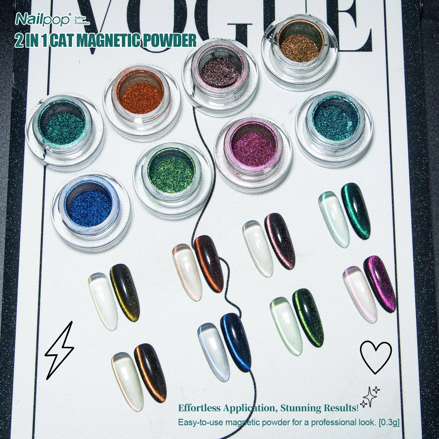 Nailpop  Metallic Cat Eye Nail Powder 10 Colors Magnetic Changing Glitter DIY Nail Art Decoration Glitter Nail Accessories 0.3g