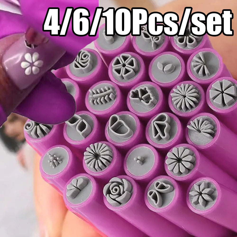 Chic 9D Nail Art Stamp Pen Set – Daisy, Star, Butterfly & Heart Designs