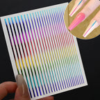 MAFANAILS 3D Metallic Laser Line Nail Stickers – Gold & Silver Striped Decals