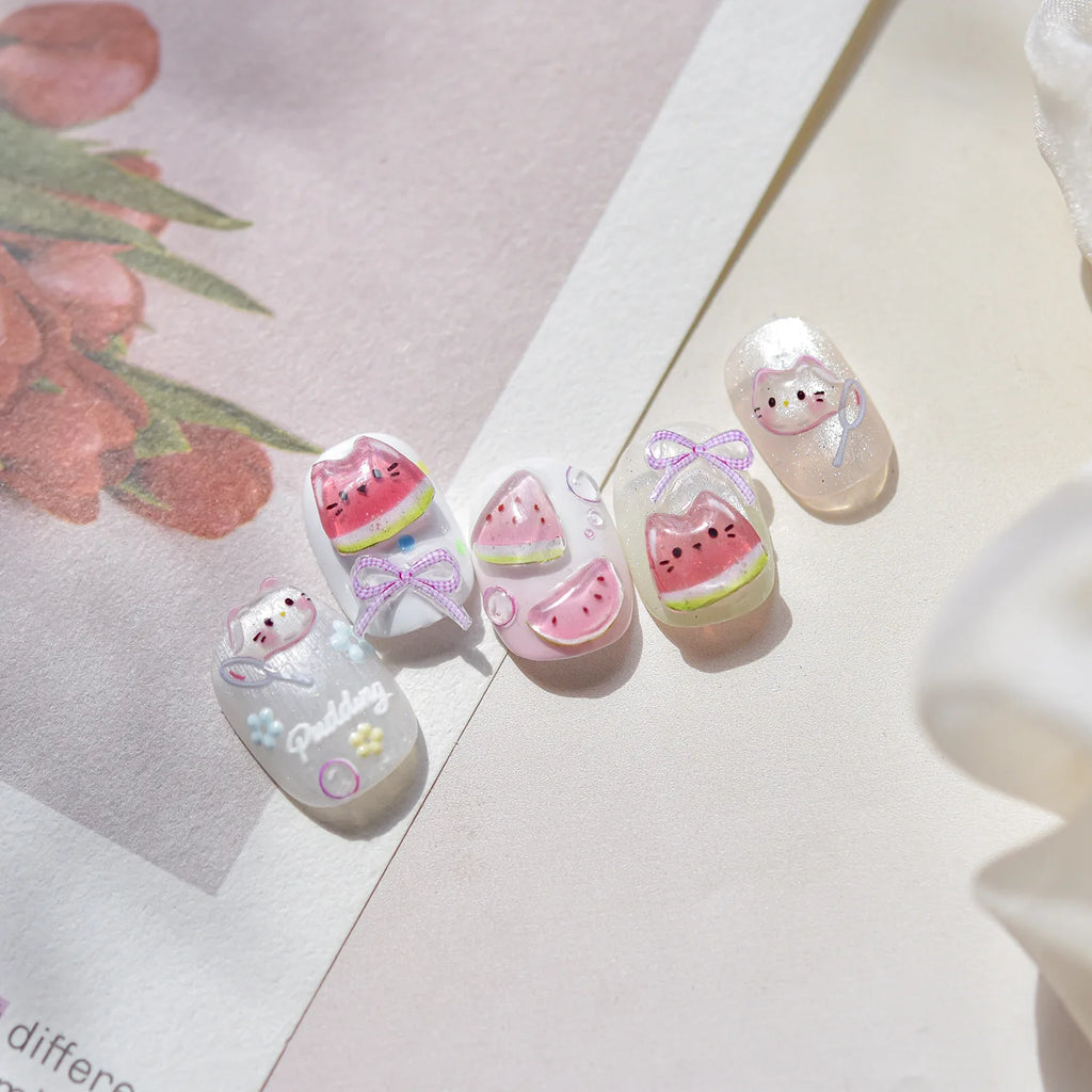 Summer Jelly Nail Stickers – Watermelon, Ice Cream & Strawberry Decals
