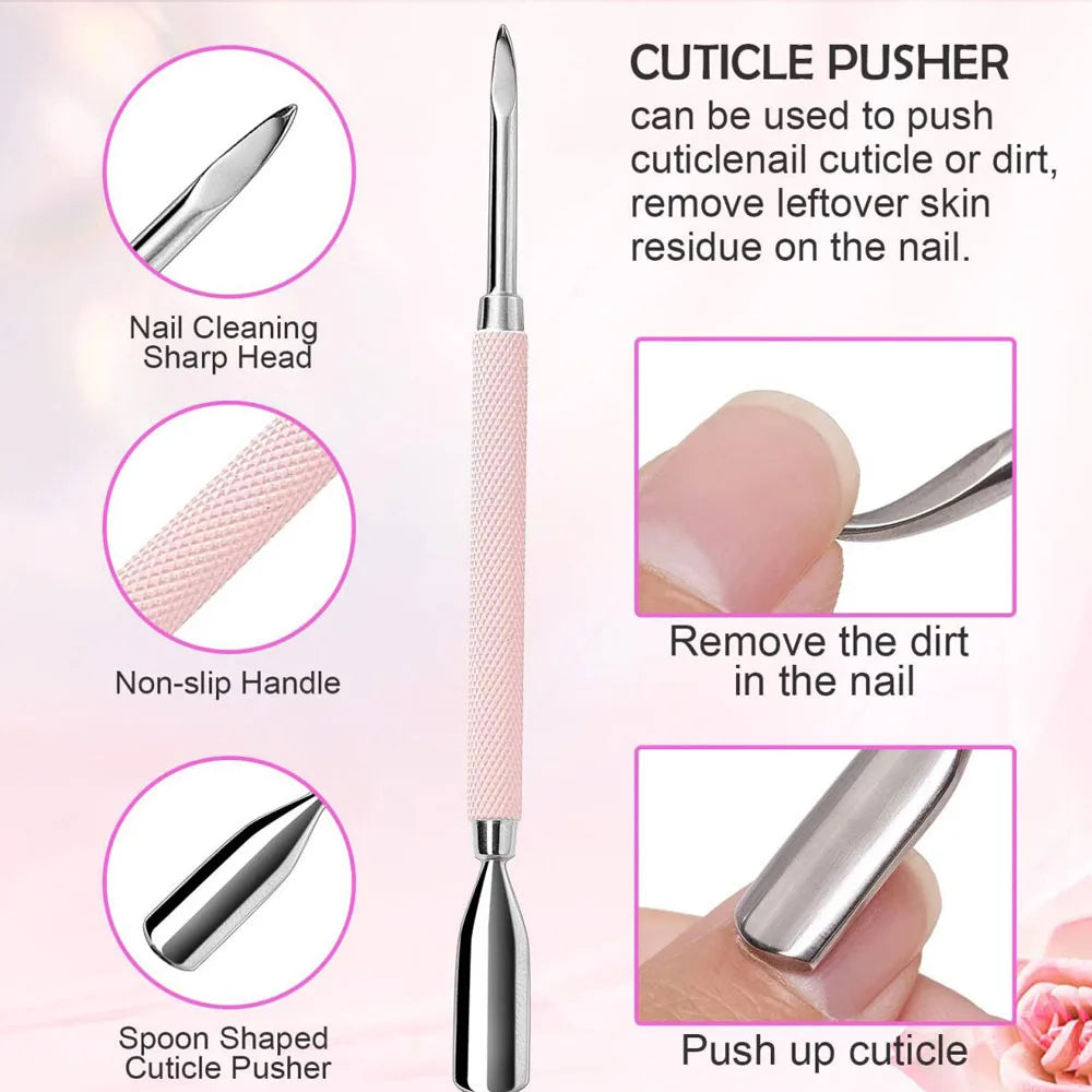 Pink Nail Art Cutter Set – Stainless Steel Scissor, Clipper & Pusher, 3 Pieces