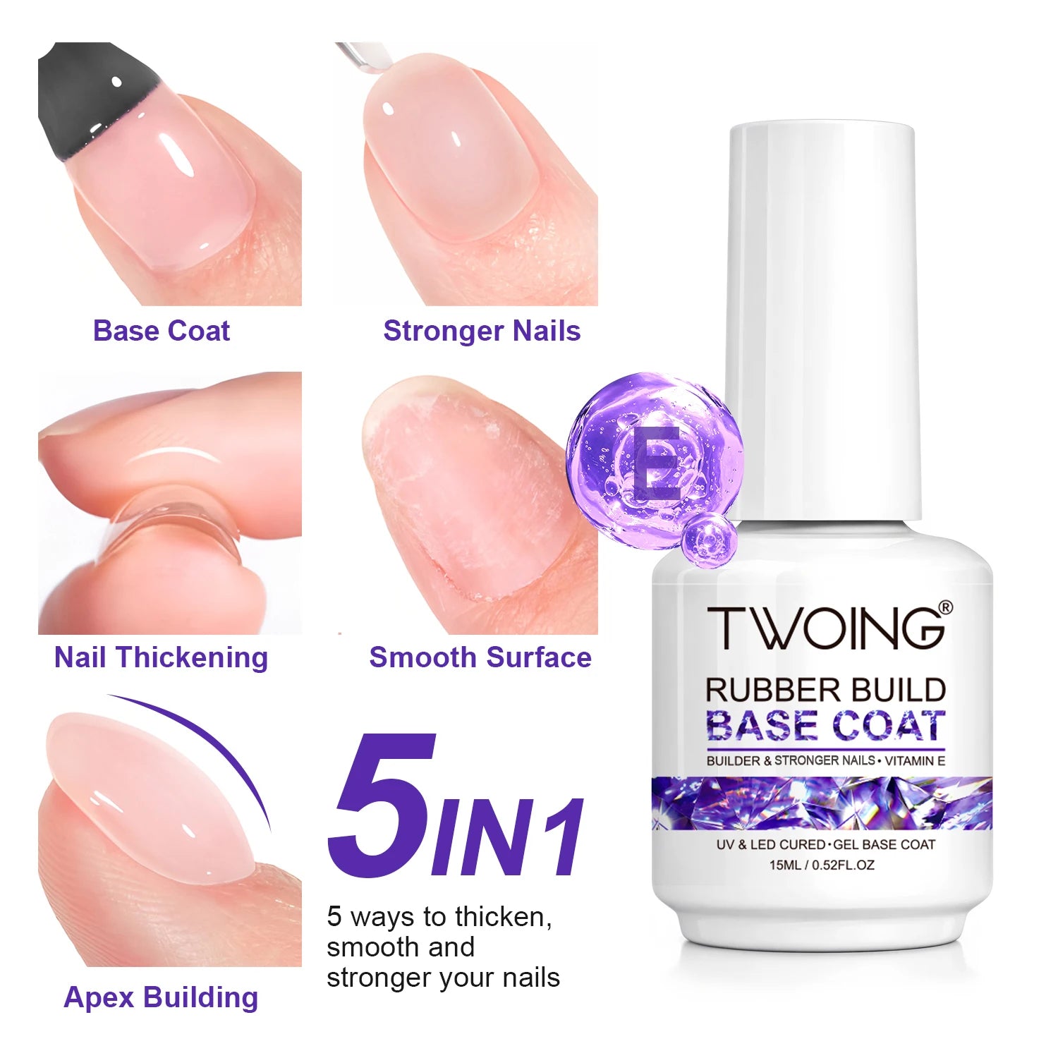 TWOING Rubber Build Base & Diamond Shine No-Wipe Top Coat Set