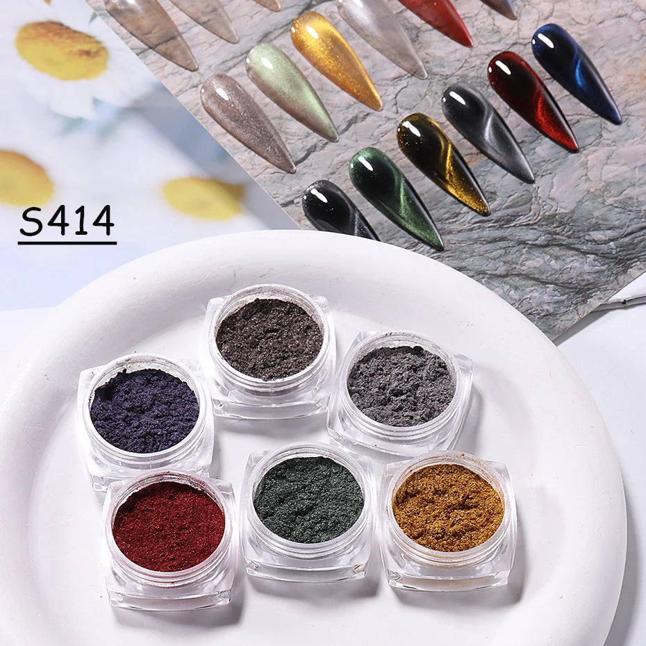 6 Colors Cat Eye Magnetic Chrome Nail Powder 3D Glitter Nail Pigment Powder UV Gel Polish Dust DIY Manicure Decoration Supplies
