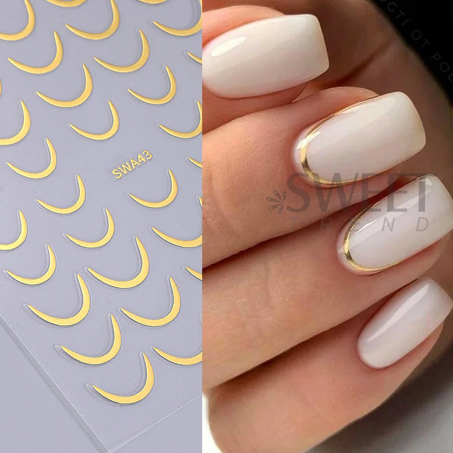 Gold & Silver French Curve Stripe Nail Stickers – Simple Swirl Line Tape