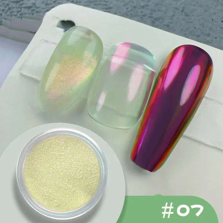 1Jar Magic Mirror Chameleon Nail Powder Glitter Aurora Pearlescent Powder Chrome Pigment Rubbing Dust Manicure Decoration