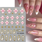5D Floral Embossed Nail Stickers – Bronzing Hibiscus & Star Frame Decals