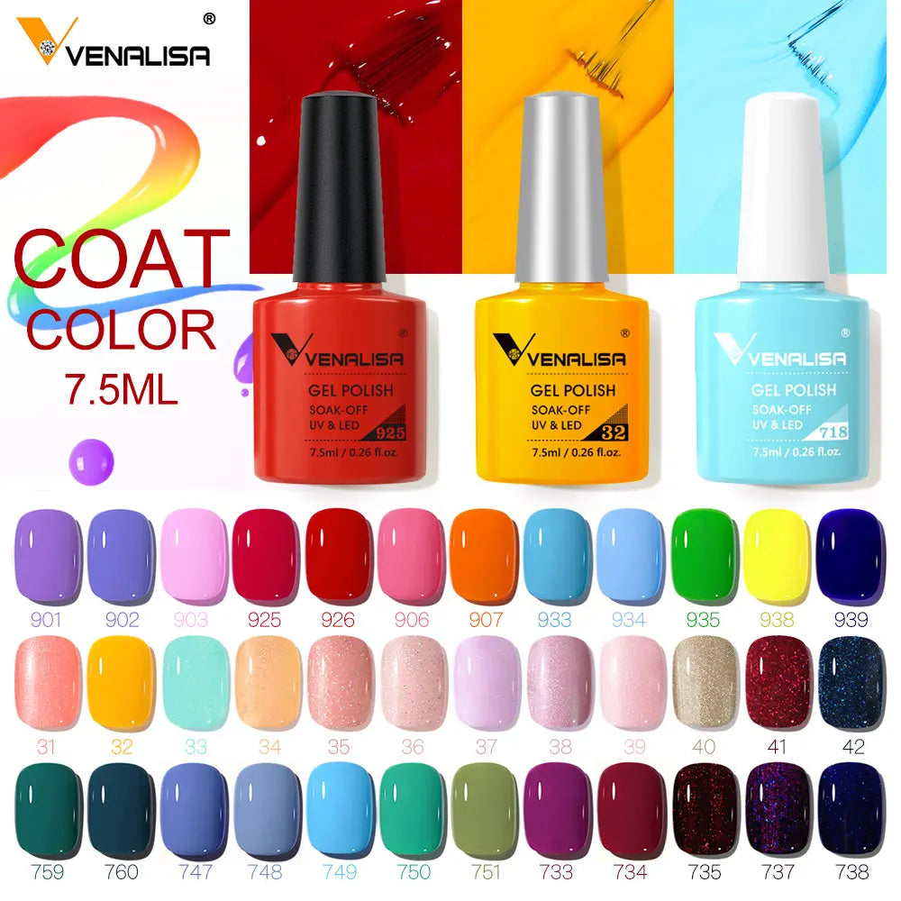 VENALISA Nail Gel Polish Range – No-Wipe Top, Matte Top & Base Coat, 100+ Colors