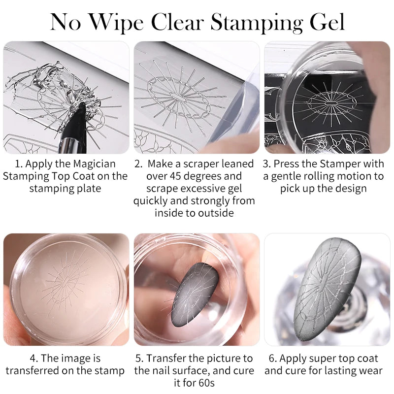 BORN PRETTY 5ml Magician Stamping Top Coat  No Wipe Clear Stamping Gel and Apply Nail Powder Manicure Stamping Varnish