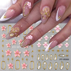 5D Floral Embossed Nail Stickers – Bronzing Hibiscus & Star Frame Decals