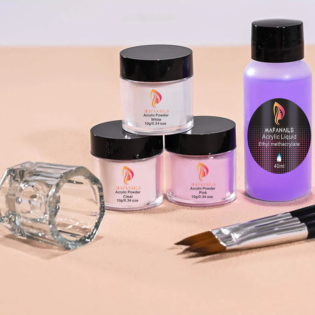 MAFANAILS Crystal Powder Set – Acrylic Powder, Monomer & Brush Kit, 8pcs