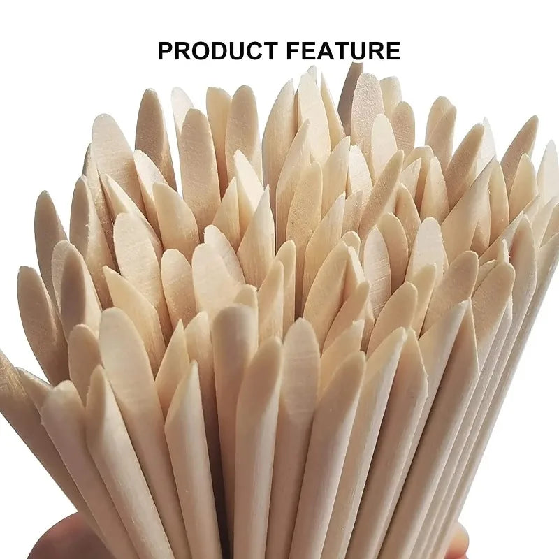 Orange Wood Nail Sticks – Double-Sided Cuticle Pusher & Rhinestone Dotting Tool