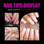 Half-Matte Square Nail Tips – Clear Full Cover Acrylic, 15 Sizes, 240-330 Pieces