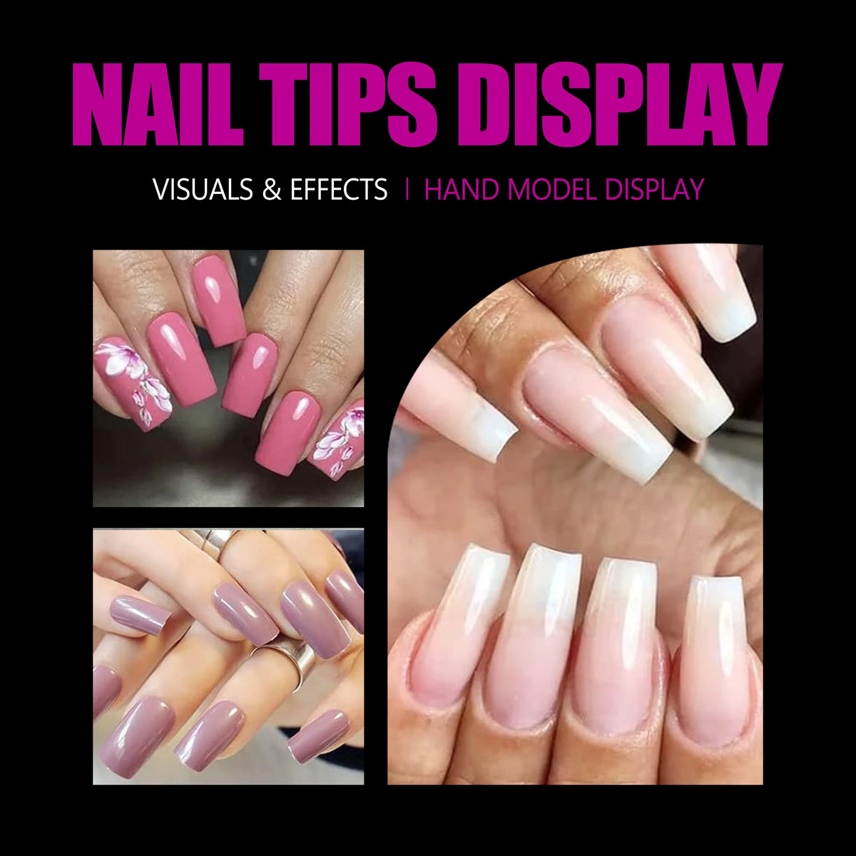 Half-Matte Square Nail Tips – Clear Full Cover Acrylic, 15 Sizes, 240-330 Pieces