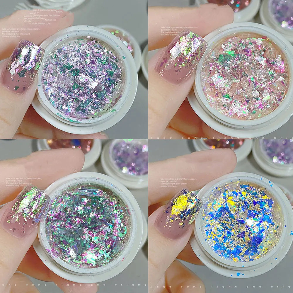 4pcs/set Unicorn Irregular Opal Nail Foil Flakes Aurora Iridescent Nail Art Glitter Sequins Fairy Mermaid Nail Powder Decoration