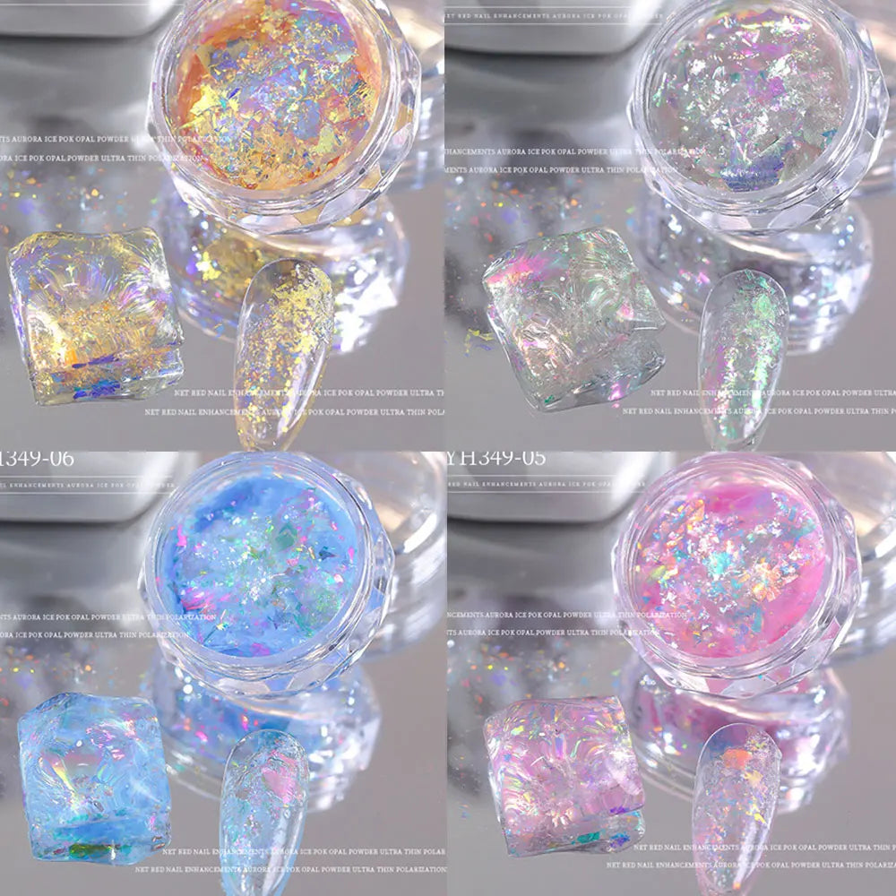 4pcs/set Unicorn Irregular Opal Nail Foil Flakes Aurora Iridescent Nail Art Glitter Sequins Fairy Mermaid Nail Powder Decoration