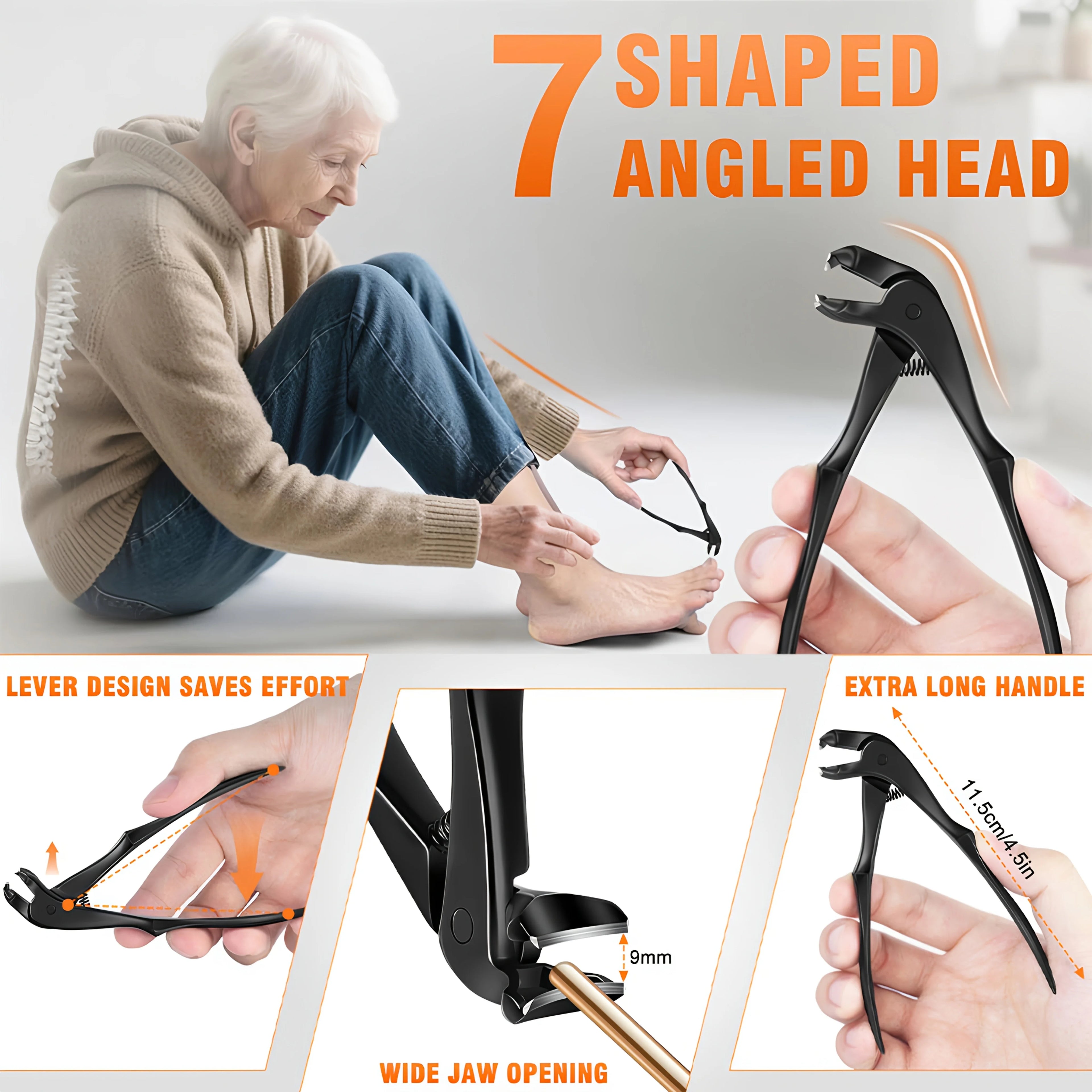 Angled Curve Toenail Clippers – Large Opening for Thick Nails, Lock Buckle
