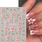 5D Floral Embossed Nail Stickers – Bronzing Hibiscus & Star Frame Decals