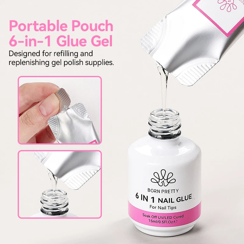 BORN PRETTY 6-in-1 Nail Glue Gel – Base, Extension & Reinforcement Gel, 15g