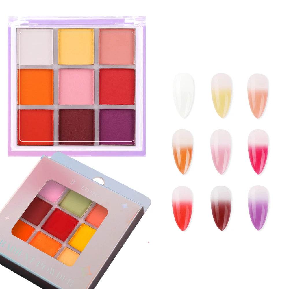 9Colors/Box Gradient Glitter Nail Powder Palette Colors Magic Mirror Pigment Rubbing Set Chrome Powder Manicure DIY Accessories
