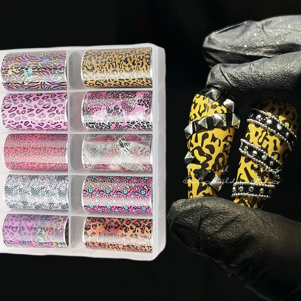 HotPress Pink Leopard Nail Foil Stickers – Animal Print Transfer Decals, 10 Rolls