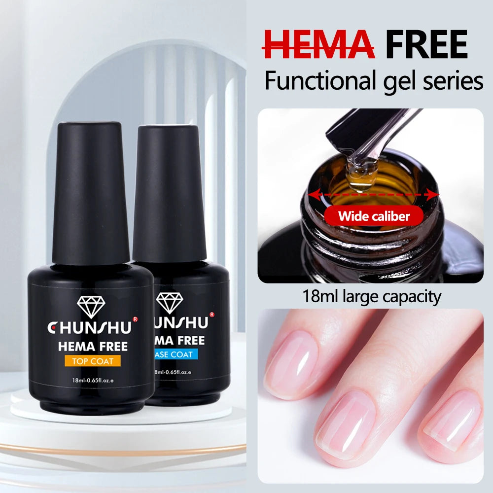CHUNSHU HEMA-Free Rubber Base Gel – No-Wipe Top Coat, Ultra Shiny 18ml