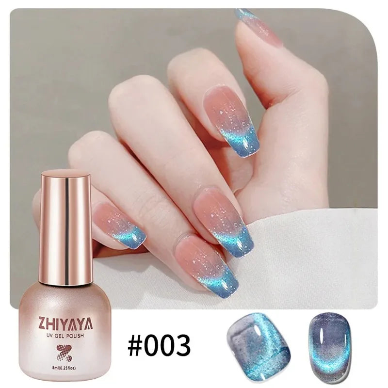 8ml Reflective Magnetic Gel Nail Polish Rainbow Effect Soak Off Gel Semi Permanent Glitter Dynamic Cat Eyes Nail Art UV Gel