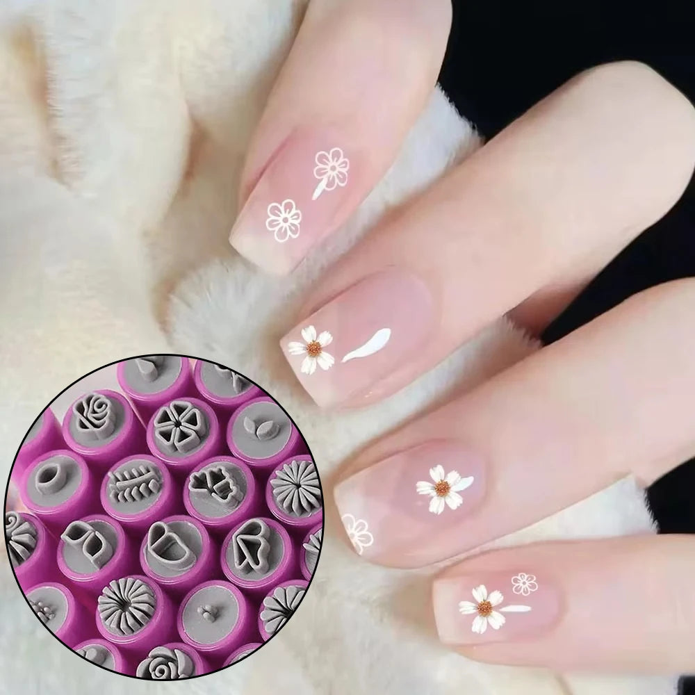 Chic 9D Nail Art Stamp Pen Set – Daisy, Star, Butterfly & Heart Designs