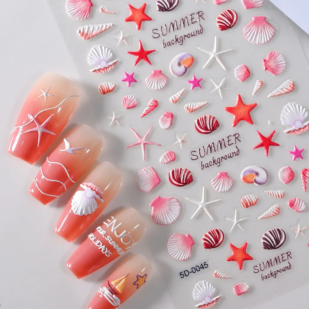 MAFANAILS 5D Embossed Sea Shell Nail Stickers – Ocean Beach Starfish Decals