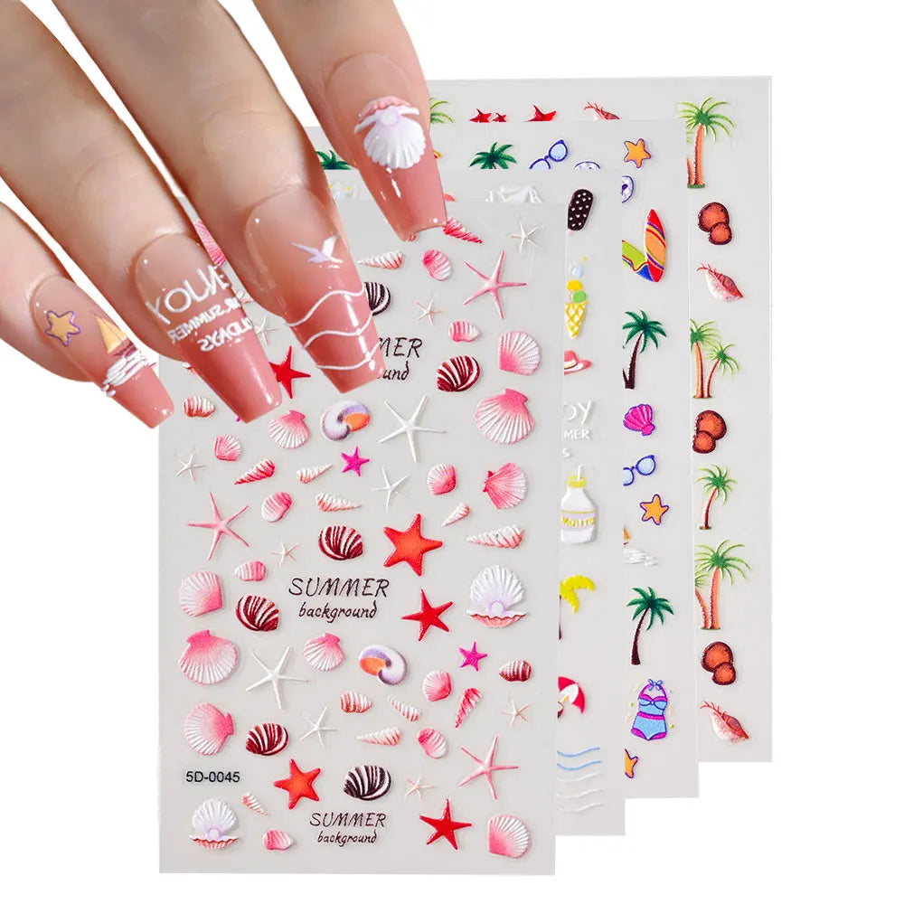 MAFANAILS 5D Embossed Sea Shell Nail Stickers – Ocean Beach Starfish Decals