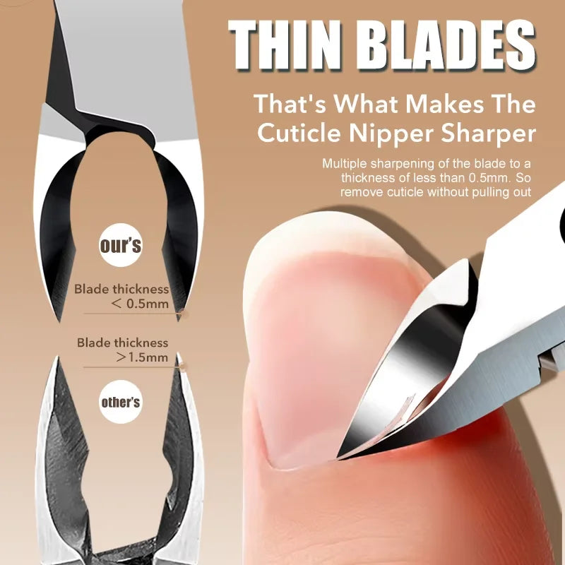 Stainless Steel Cuticle Cutter Set – Scissor Nippers & Double-End Pusher, 4 Pieces