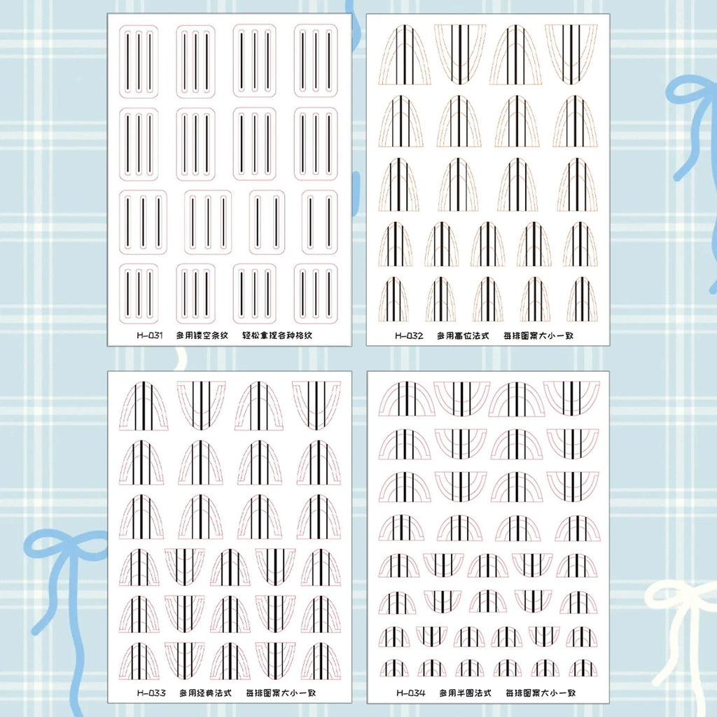 Geometric French Nail Guide Stickers – Curve & Straight Striping Tape, 2–20 Sheets