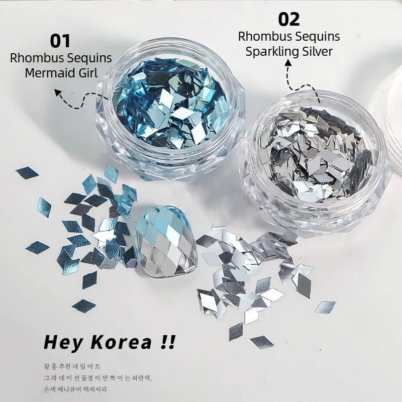 Nibiru DU Crystal Rhinestone Nail Flakes – Blue & Silver Sparkling Flat Gems