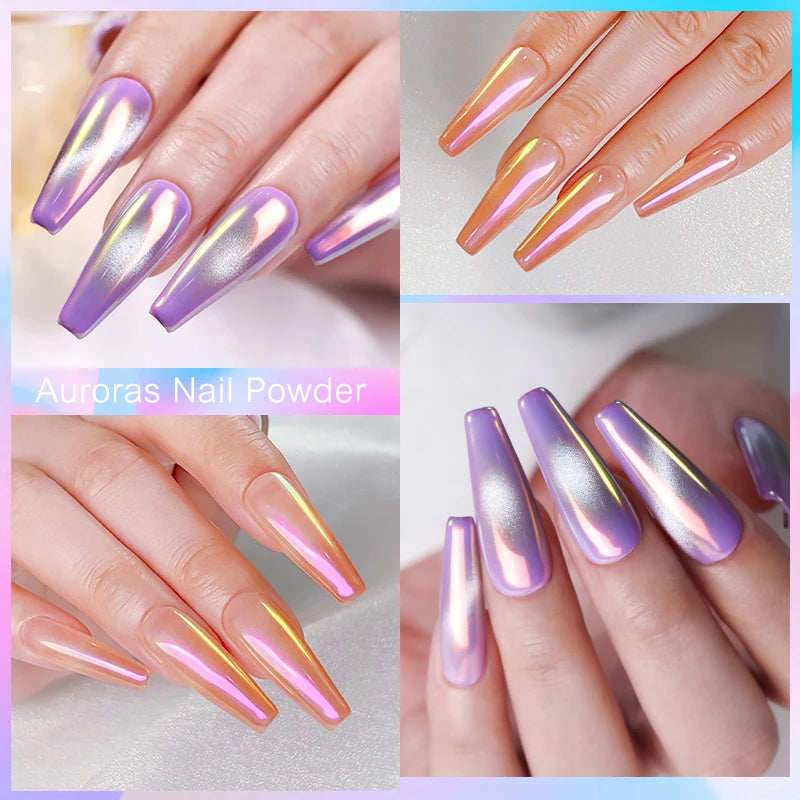 NICOLE DIARY Aurora Nail Powder White Pigment Pearl Rubbing Dust Effect Nail Art Glitter Manicure Nail Accessories
