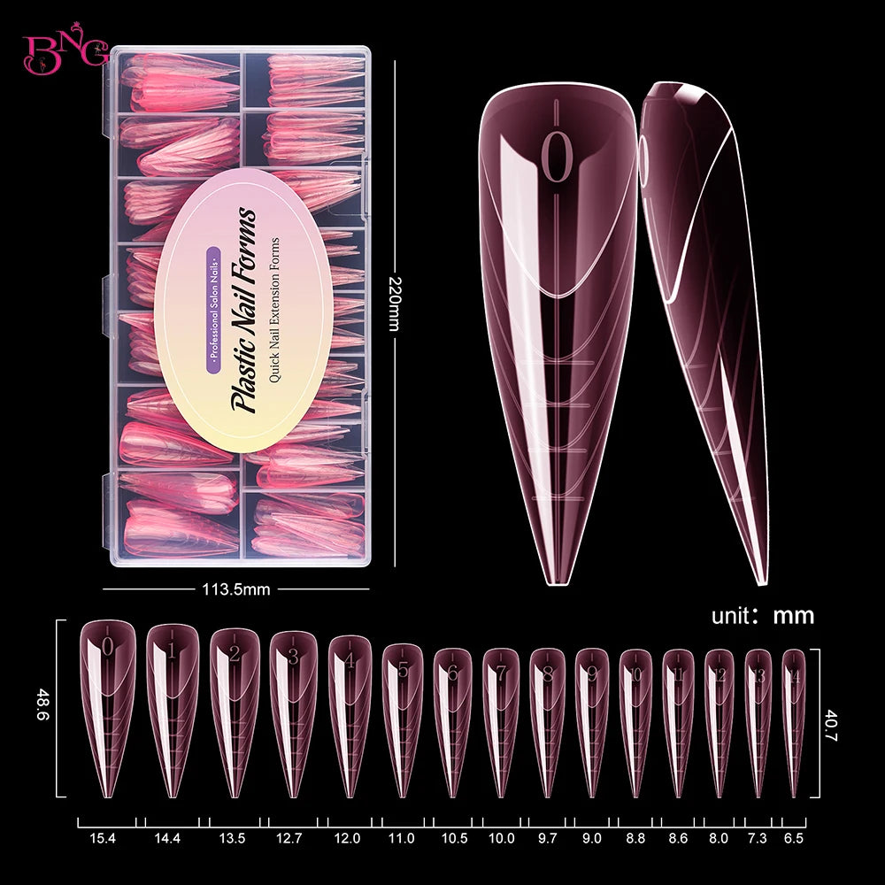 BNG French Dual Nail Forms – Reusable Poly Extension Gel Molds, 15 Sizes, 150pcs