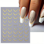 Gold & Silver French Curve Stripe Nail Stickers – Simple Swirl Line Tape
