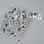 5D Glitter Silver Black Flower Nail Stickers – Embossed Floral Transfer Decals