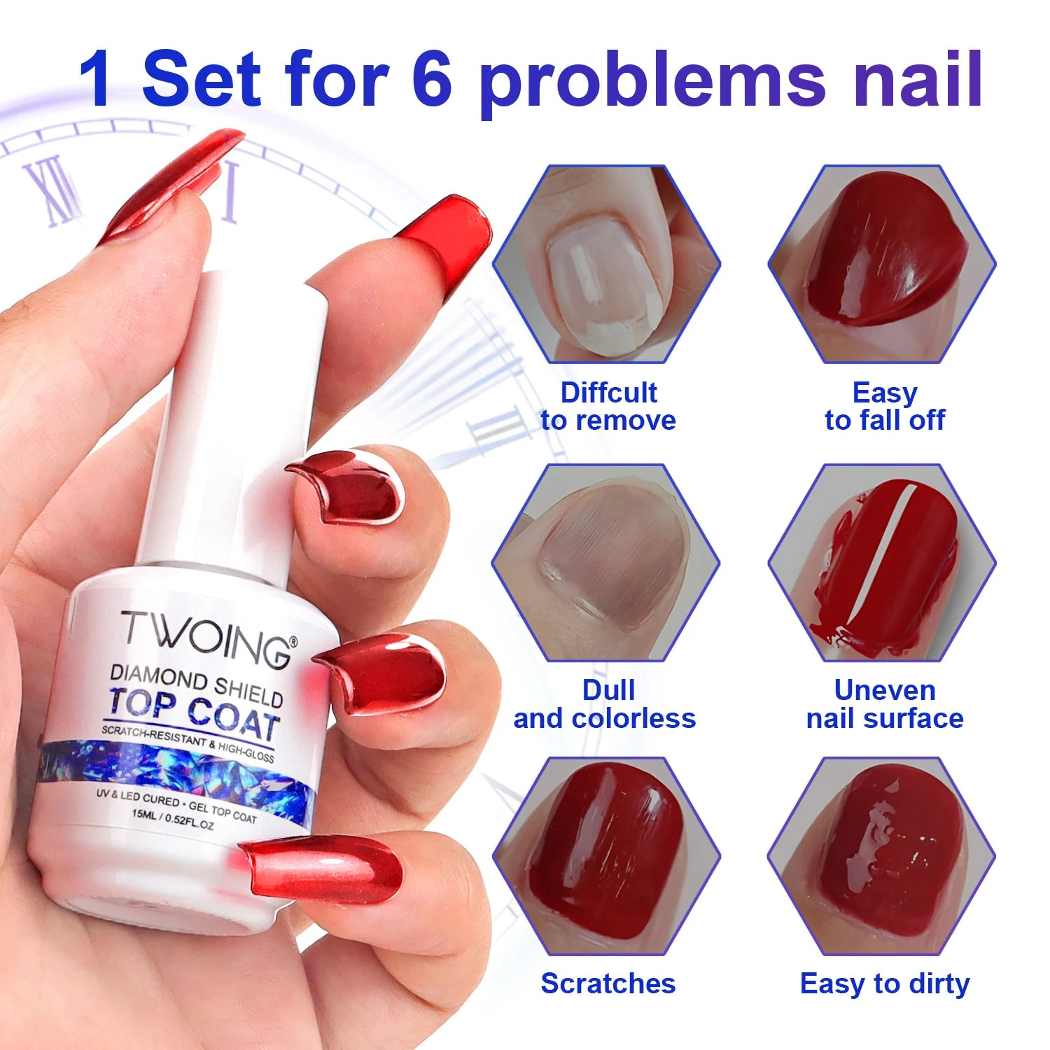 TWOING Rubber Build Base & Diamond Shine No-Wipe Top Coat Set