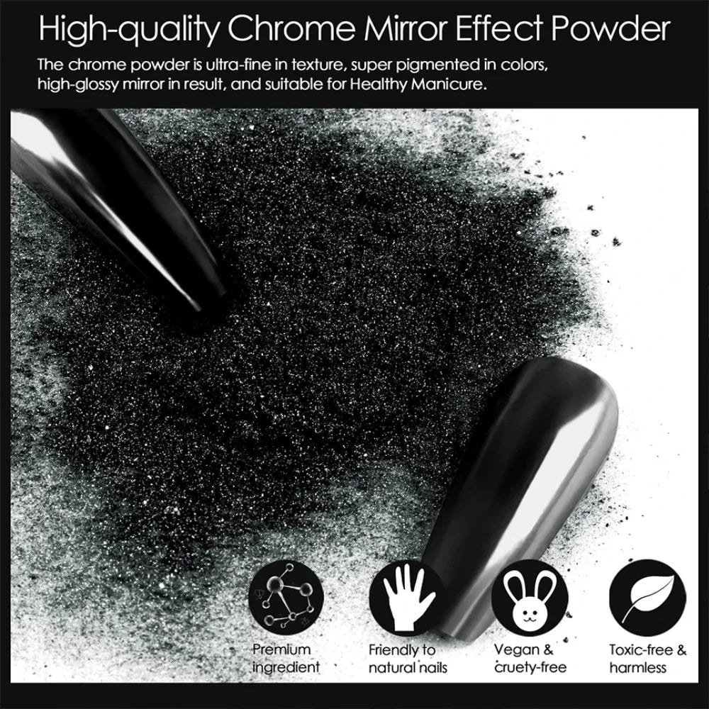1 Box Chrome Black Nail Powder Metallic Rubbing Powder Pigment Magic Mirror Nail Glitter Charms Y2K Nail Art Decoration Manicure