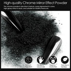 Chrome Black Nail Powder – Magic Mirror Metallic Pigment with Brush