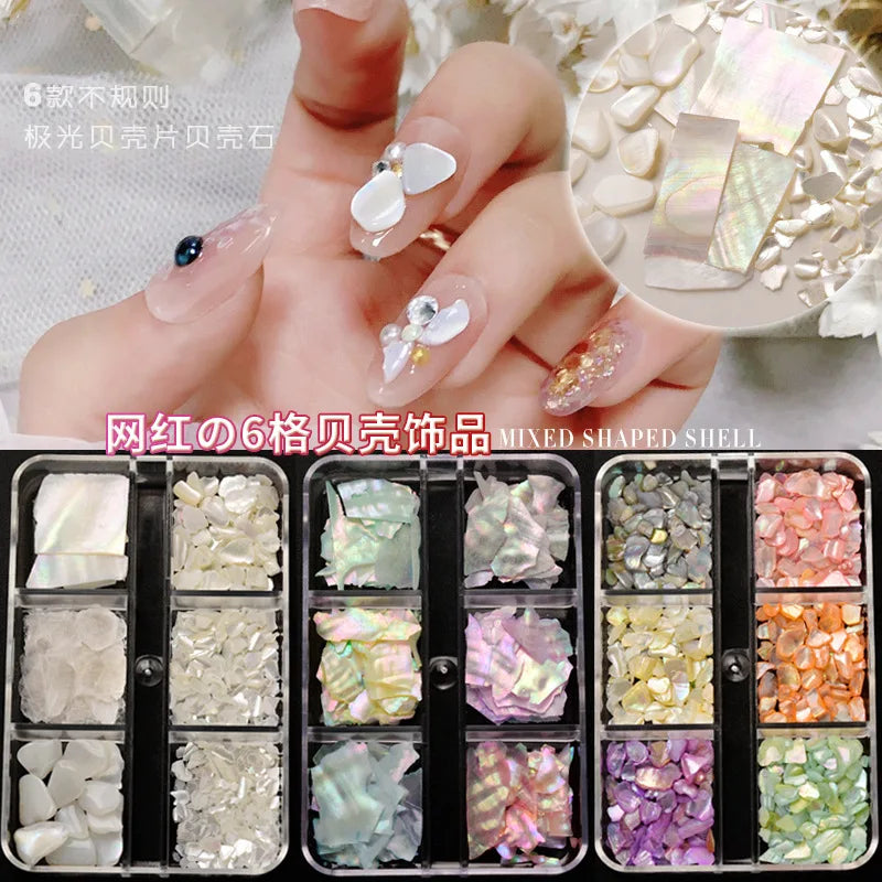 Irregular Shell-Shaped Nail Charms – Holographic Sparkle Seashell Flakes