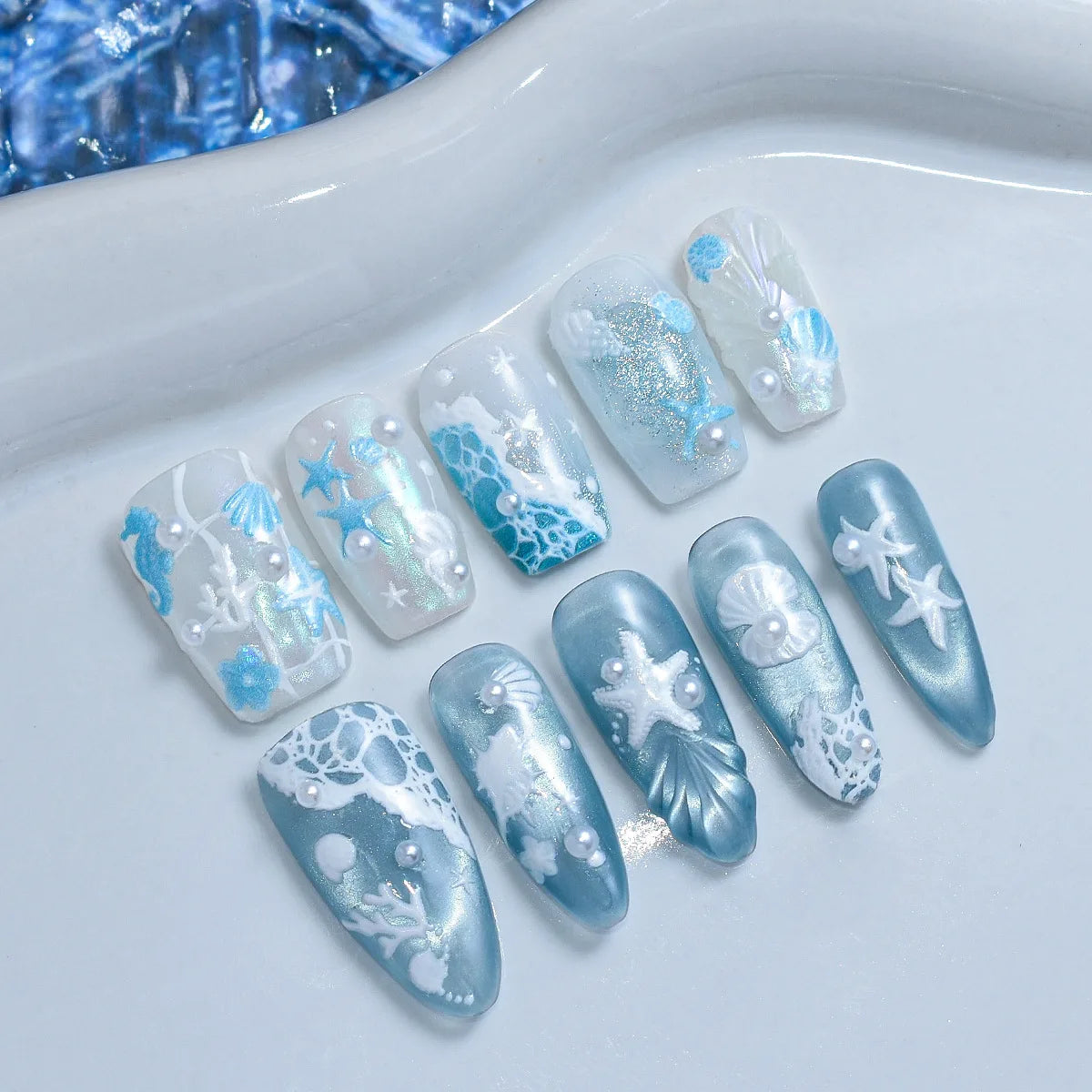 Holographic 3D Ocean Nail Art Stickers – Shell & Starfish Seaside Decals, 3 Sheets